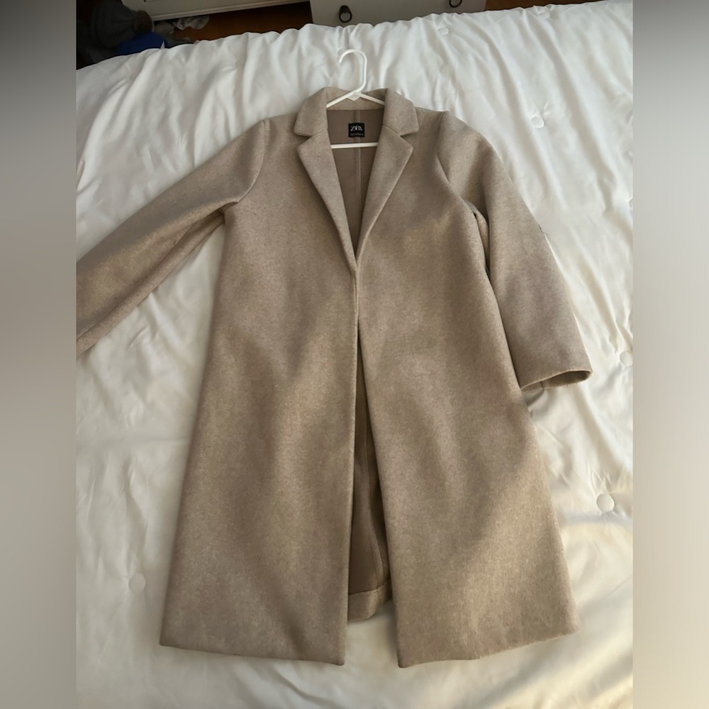 Zara Tan Blazer Coat Classic Neutral Stylish Cozy Chic